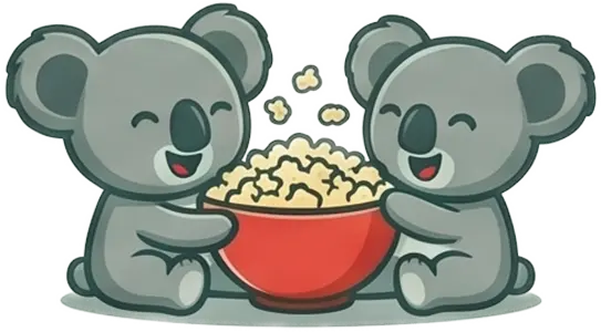 Koalas watching movie with popcorn